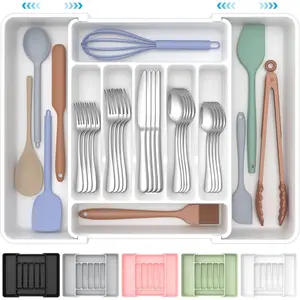 Extra Large Expandable Silverware Organizer, BPA-Free Food-Safe Cutlery Flatware Organizer, Kitchen Utensil Drawer Organizer, Adjustable Silverware Holder for Spoons Forks Knives, White