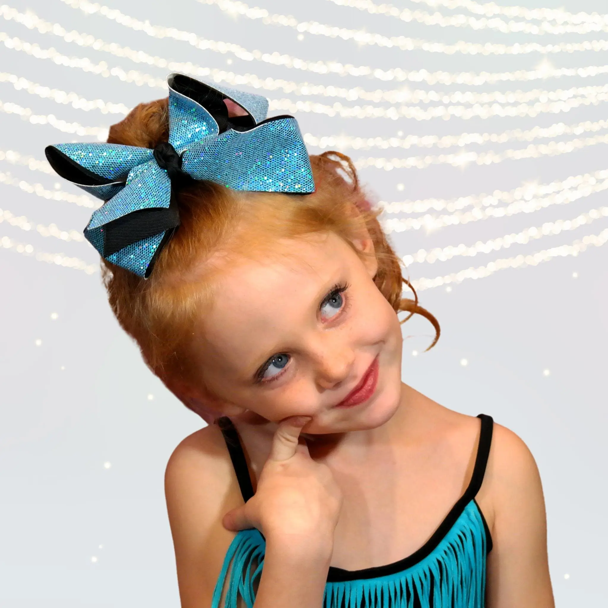 7" Wide Glitter Polyester Cheerleading Hair Bows with Secure Clip, 2" Wide Ribbon, Performance-Ready Design, Assorted Colors for Dancing, Assortment Of Colors, Beach