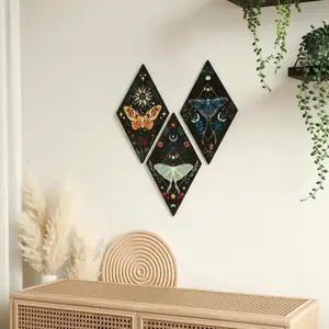 Wooden Butterfly & Moon & Star Pattern Wall Art, 3 Counts Boho Style Wall Decor, Wall Hanging Decor for Home Living Room Bedroom