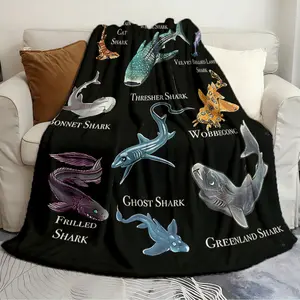 Retro Blanket Shark Frenzy Exquisite Quilts Great for sofas and beds air conditioner printed soft and warm bedspread