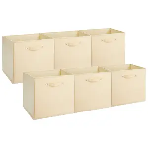 6-Pack Fabric Storage Bins with Faux Leather Handles, Foldable Cube Organizer Baskets for Shelves Closet, Collapsible Storage Boxes for Clothes Toys