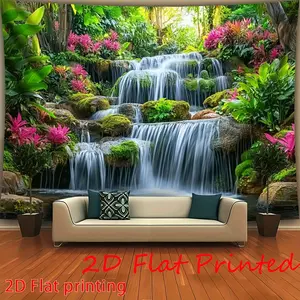 Waterfall Foliage Backdrop Nature Landscape Backdrop Green Blue Scene Background Cloth Scenic Tapestry Wall Hanging Photography Background Polyester Fiber Wedding Birthday Holiday Indoor Outdoor Event Decor Studio Prop Wall Art
