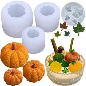 4 Pack Pumpkin Candle Molds with Leaf Mold, Set of Large + Medium + Small 3D Pumpkin Silicone Molds for Candles Wax Soap Epoxy Resin Casting Thanksgiving Halloween DIY Art Gifts Home Decor