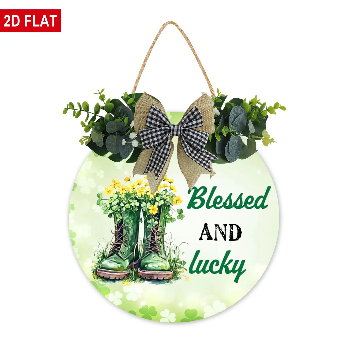 St Patrick Wreaths For Front Door St Patricks Day Decorations for The Home, Blessed and Lucky Shamrocks Round Wooden Door Sign Wreath 12 Inch for Living Room Kitchen Office