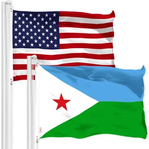 G128 Combo Pack: American USA Flag 3x5 Ft & Djibouti Djiboutians Flag 3x5 Ft | Both LiteWeave Pro Series Printed 150D Polyester, Brass Grommets
