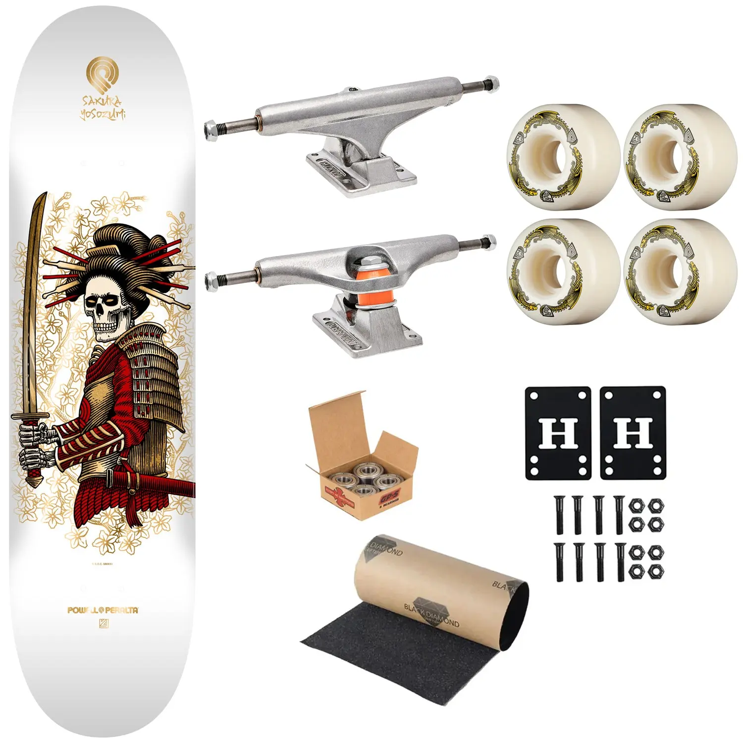 Powell Peralta Premium Skateboard Yosozumi Onna-Bugeisha 8.0" Independent Trucks, Dragon Formula Wheels, Indy Bearings