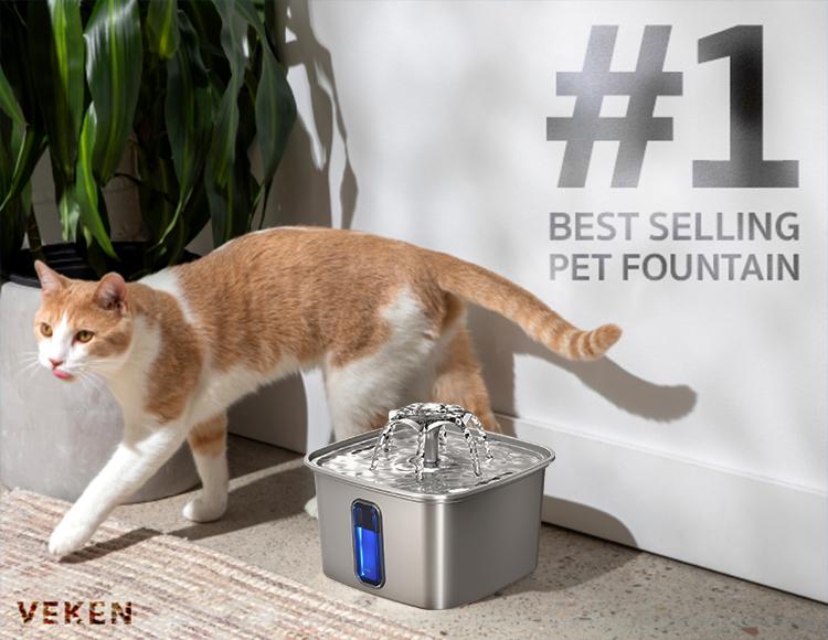 【Veken】 Innovation Award Winner Stainless Steel Cat Water Fountain, 108oz/3.2L Automatic Pet Fountain Dog Water Dispenser with Replacement Filters & Silicone Mat for Cats, Dogs, Multiple Pets，Petlovers