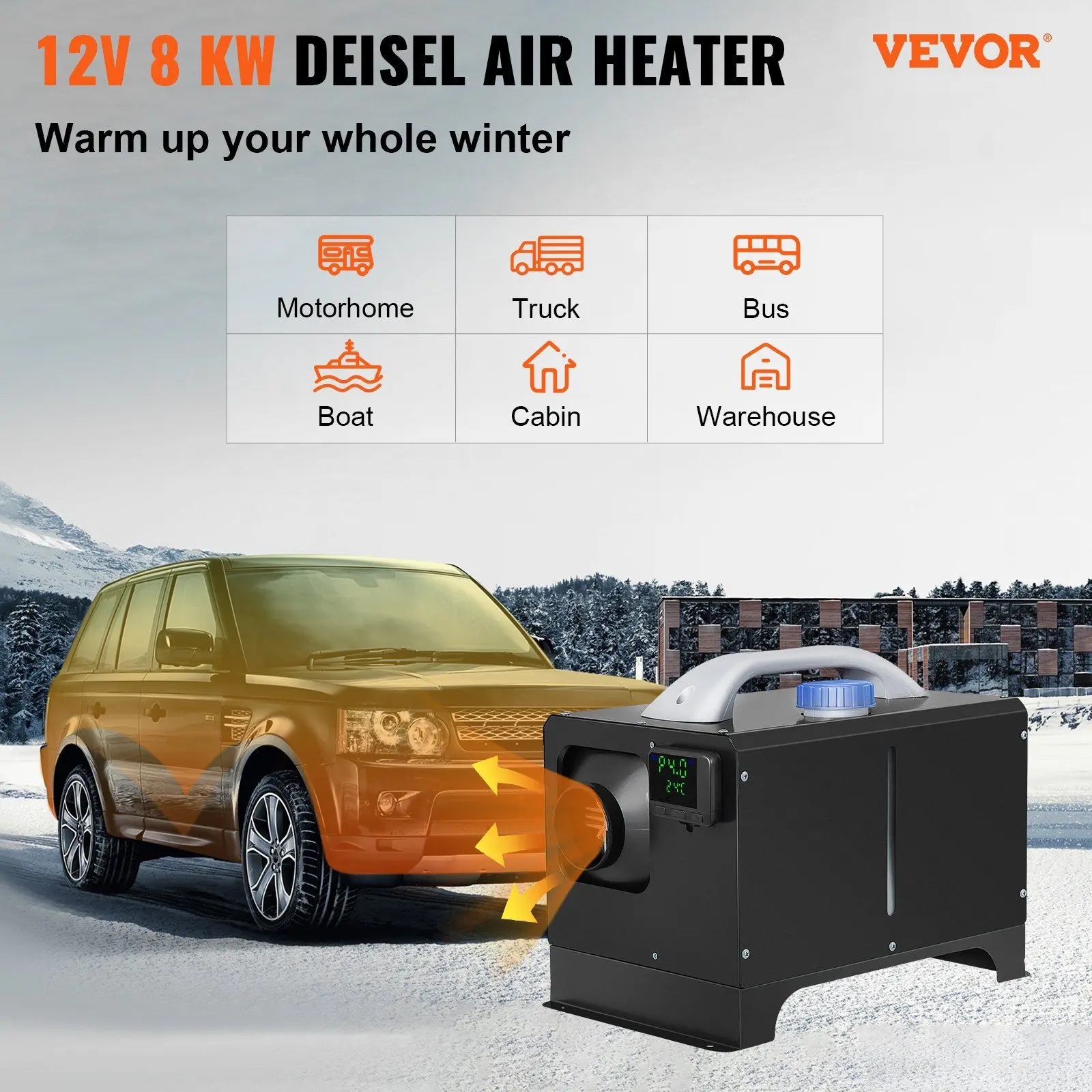 Christmas present Diesel Air Heater 8KW, All in One 12V Truck Heater, Parking Heater with Black LCD, Remote Control, Fast Heating Diesel Heater for RV Truck, Boat, Bus, Car Trailer, Motorhomes