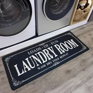 Non Slip Laundry Runner Rug - Farmhouse Kitchen Floor Mat for Mudroom and Bathroom - Black, 20 X  Inches