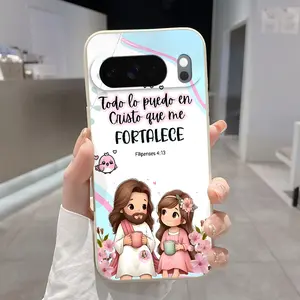 Rounded Edge Phone Case for Google Pixel 10 9 XL 8 7 Pro A Divine Companionship Spiritual Bonding Heavenly Encounter Pattern Pocket-Friendly Shockproof Liquid Silicone Protective Soft Smartphone Casing