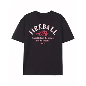 Men's Retro "Fireball" Graphic T-Shirt - 100% Cotton, Soft & Breathable with Unique Flame Design, Perfect for Casual Outings, Dates & Sports - Black Crew Neck, Machine Washable, T-Shirt Stylish