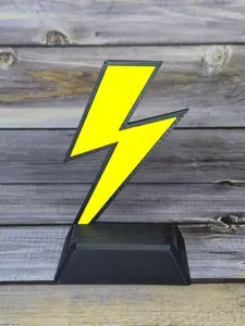 Lightning Bolt TCG Trading Card Stand - 3D Printed Display for sleeved & Graded Cards - PLA Filament - Iconic Design - Secure Fit for CGC PSA BGS Slabs - Yellow Black Two-Tone Finish