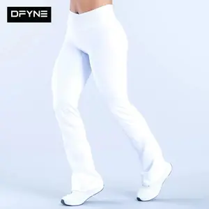 DFYNE Seamless Cross V-Waist Butt Lifting Flare Leggings Women - High Waist Sculpting Yoga Outdoor Workout Pants