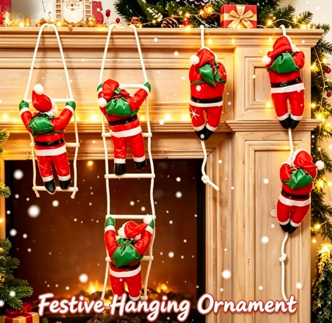 Inverted Santa Hanging Decorations With Rope Ladder And Swing Designs For Christmas, Suspended Holiday Ornaments For Indoor Home Decor, Classic Festive Hangings For Household Scene Arrangement And Building Warm Christmas Ambience