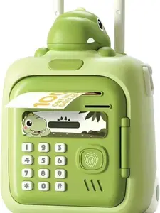 Dinosaur Trolley Piggy Bank for Kids - Fingerprint Password ATM Saving Box, Auto Roll Cash, Voice Prompt, Perfect Birthday Gift