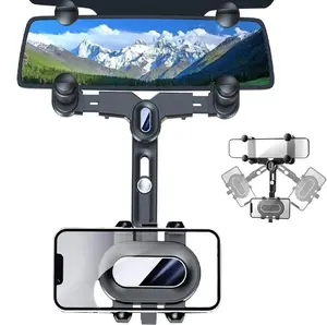 Universal Rearview Mirror Phone Mount For Car, 360° Rotatable and Retractable Phone Holder Navigator Bracket For Car,Compatible With Most 4-7 In Phones