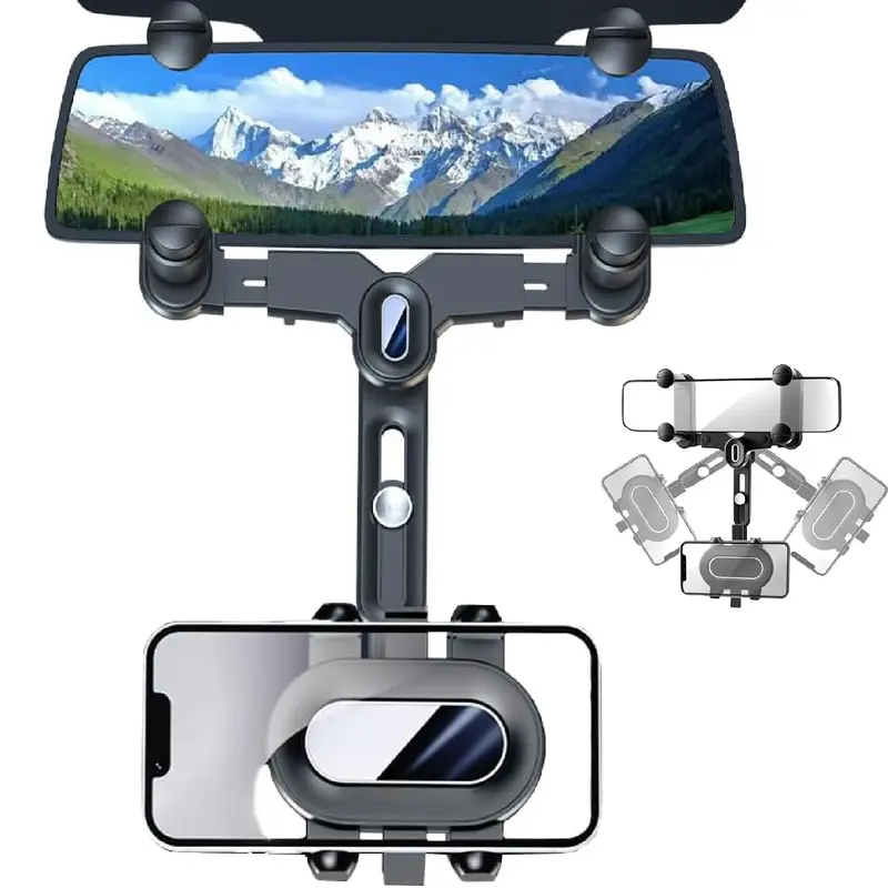 Universal Rearview Mirror Phone Mount For Car, 360° Rotatable and Retractable Phone Holder Navigator Bracket For Car,Compatible With Most 4-7 In Phones