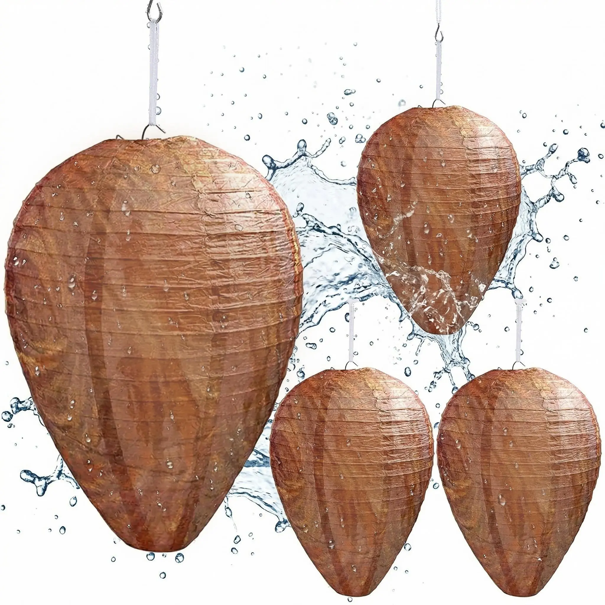 Hanging Wasp Nest Decoy (4-Pack), 11" x 8.7" Patio & Pool Ready Wasp Deterrent with 4-Pack Coverage & Full-Area Coverage for Hornets, Yellow Jackets
