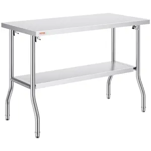 VEVOR Folding Commercial Prep Table, 48 x 24 Inch Commercial Worktable Workstation with Undershelf, Heavy-duty Stainless Steel Folding Table with 300 lbs Load, for Home Kitchen Restaurant Garage