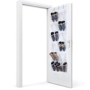 Over the Door Shoe Organizer [White/Clear] Mesh Adjustable, Space-Saving Design