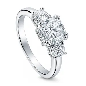 BERRICLE Sterling Silver 3-Stone Wedding Engagement Promise Rings for Her, 2 Carat Cushion Cut Cubic Zirconia CZ Ring