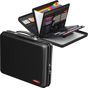 Fireproof Document Organizer, Expanding File Organizer with 13 Pockets, Portable Fireproof Document Box Hard-Shell Document Organizer Storage for Documents Laptop  Cards Black