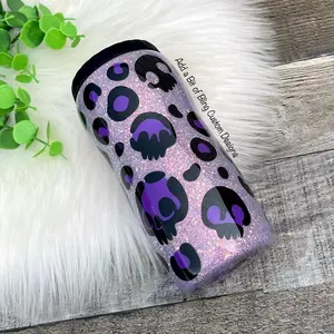 Purple leopard & skull slim can koozie