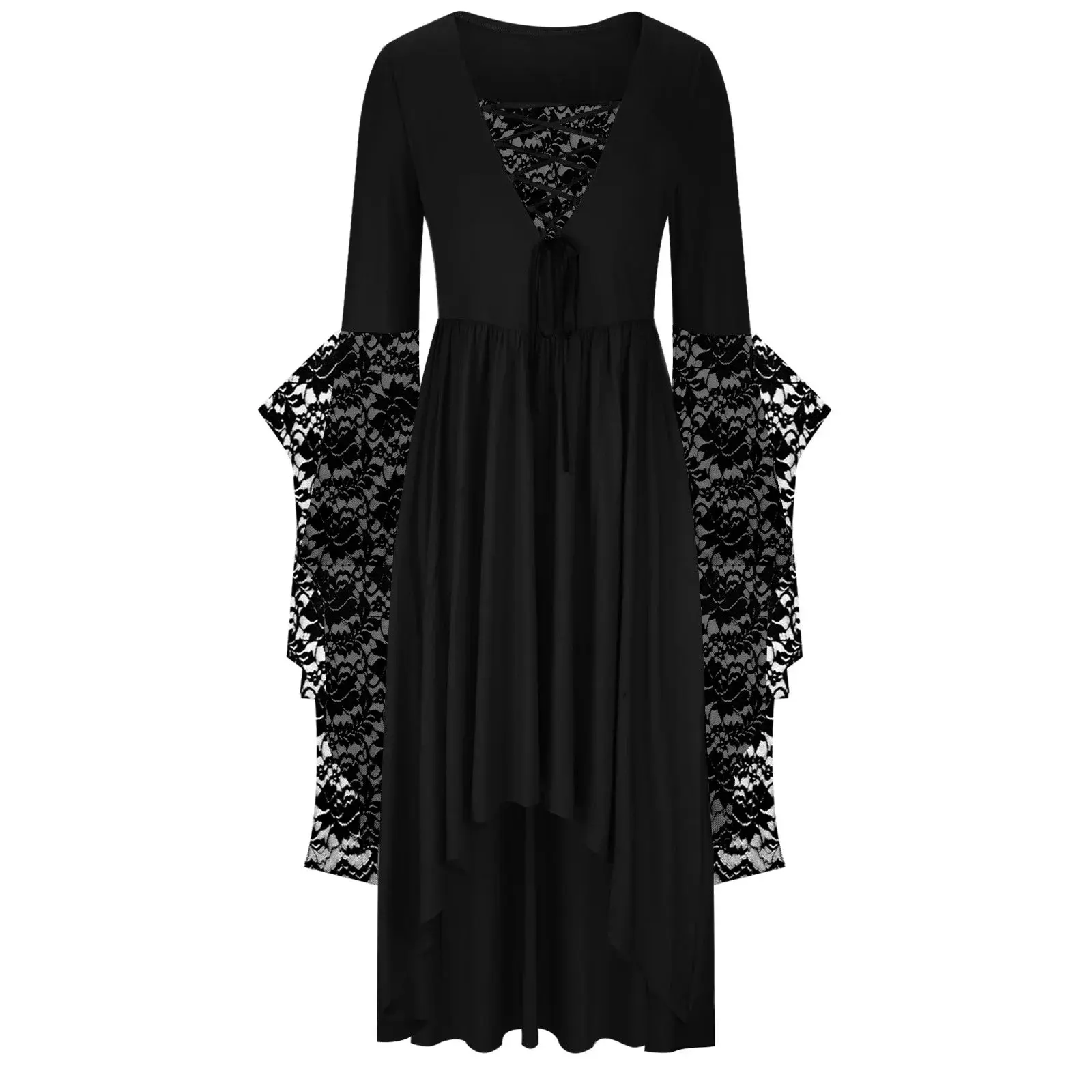 Womens Gothic Dress plus Size Flare Sleeve Dress Skull Lace Print Steampunk Dresses Cocktail Dresses