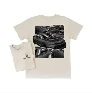 Chevy Camaro 2 Sides Graphic T-Shirt with Black Muscle Car and Engine Detail Back Print, Soft Cotton Blend Shirt, Automotive Streetwear for Men and Women, Gift for Car Enthusiasts