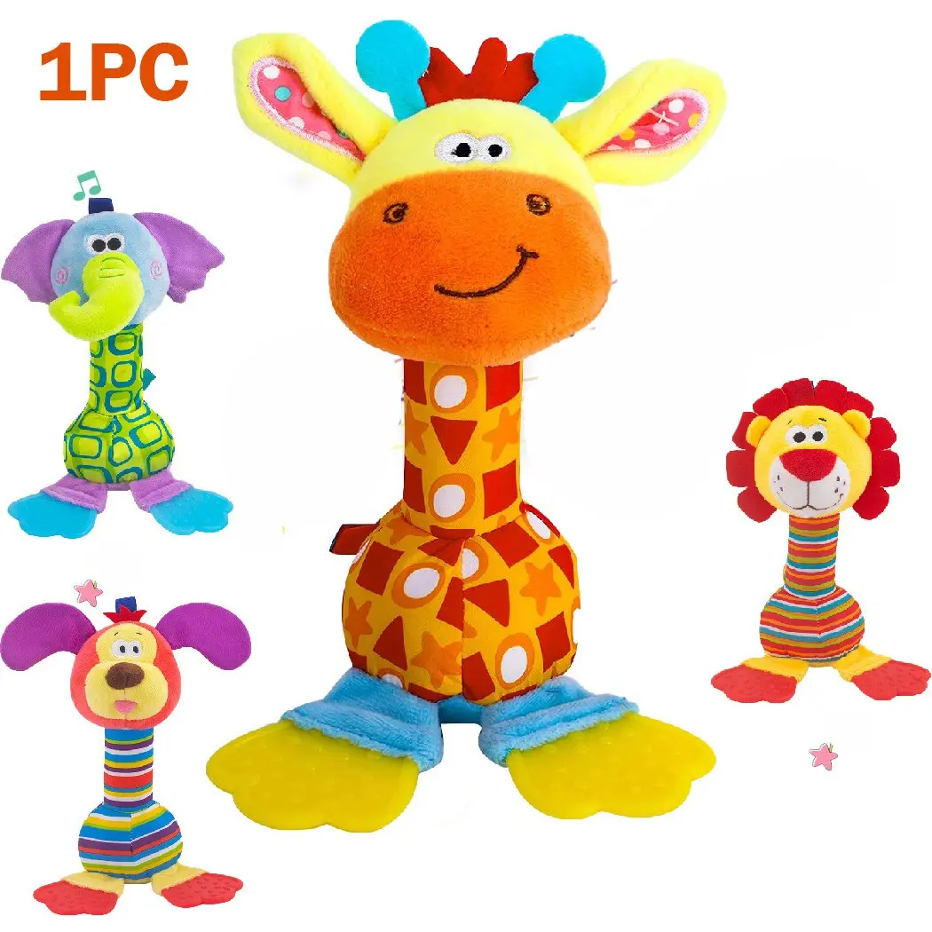 Baby Rattle Toy with Paper Crinkle Sound and Teether, Soft Cute Animal Shape, Easy Grip, Newborn Infant 0-3-6-12 Months Baby Toys