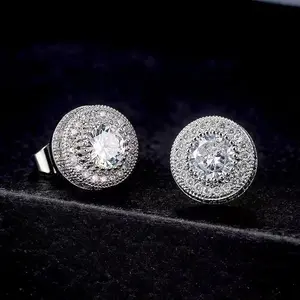 {Party Matching} 1 pair of men's round shiny micro-embedded hip-hop earrings - fashionable and eye-catching men's jewelry niche light luxury high-end earrings Silver Moissanite gifts for girlfriend black friday 2024