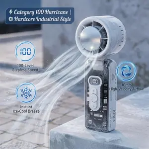 13000 RPM High-Speed Handheld Fan Foldable Portable Ice-Cooling Fan Stepless Speed Control Personal Fan LED Digital Display Handheld Fan Transparent Shell Rechargeable Fan Ice Breeze Rapid Cooling FanCompact Pocket-Sized Travel Fan