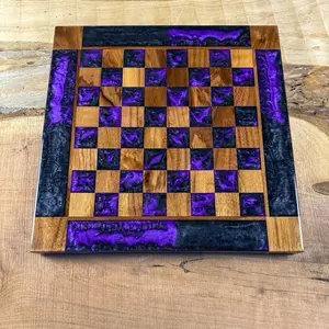 Purple Haze Black Onyx Walnut Chess Board with Border - INCLUDES PIECES