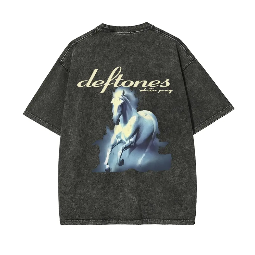 Unisex Retro Limited Vintage Washed T-Shirt, Rock with WHITE PONY Oversized Size Heavy Washed Cotton Tee, 90s Grunge Gothic Punk Y2K Rock Merch,father'sdaygifts