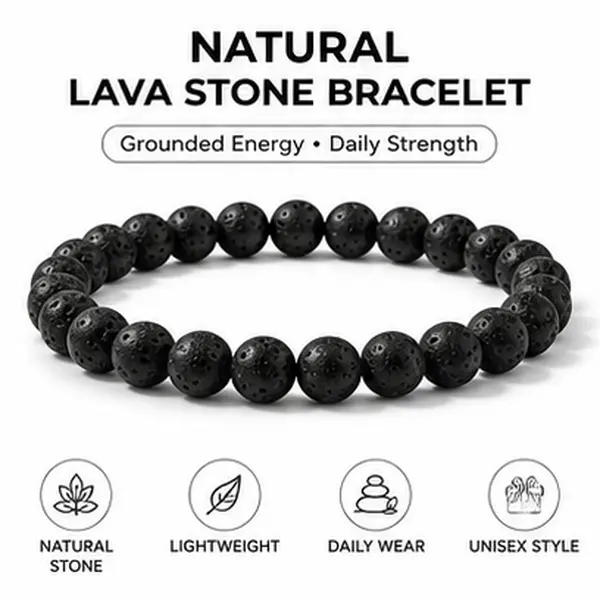 Natural Lava Stone Bracelet, Black Beaded Grounding Bracelet for Calm, Protection, Strength, Emotional Balance, Negative Energy Absorbing, Unisex Gift, TikTok Made Me Buy It, SummerWins DealsForYouDays Calming Stress Management Daily Wear money bracelet