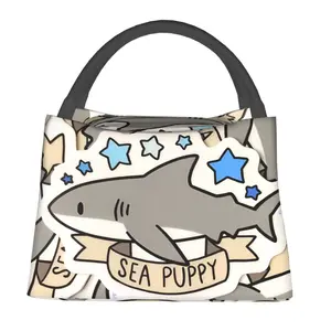 Lunch bag for men and women, reusable portable heat preservation bag, gray shark pattern, is a must for outdoor camping and daily commuting, safe and durable heat preservation material, portable and fashionable design
