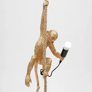 CNCEST Vintage Resin Rope Monkey Pendant Light Chandelier Industrial Retro Ceiling Lamp Fixture E27 for Dining Living Room Bedroom Bar Cafe Decorative
