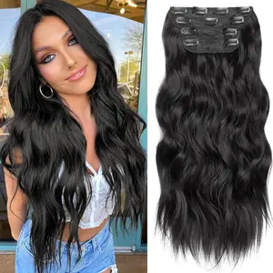 Clip In Hair Extension Long Wavy 4 Pcs Thick Hairpieces Synthetic Hair Extensions Double Weft Natural Hair Extension For Women