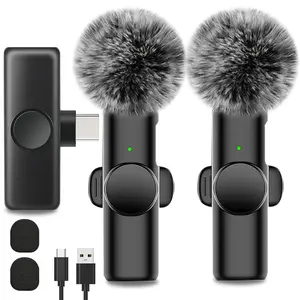 Wireless Lavalier Microphone, USB Rechargeable Wireless Microphone, Noise Reduction Microphone for Video Recording Interview Podcast Vlog, Audio, USB Streaming Mic