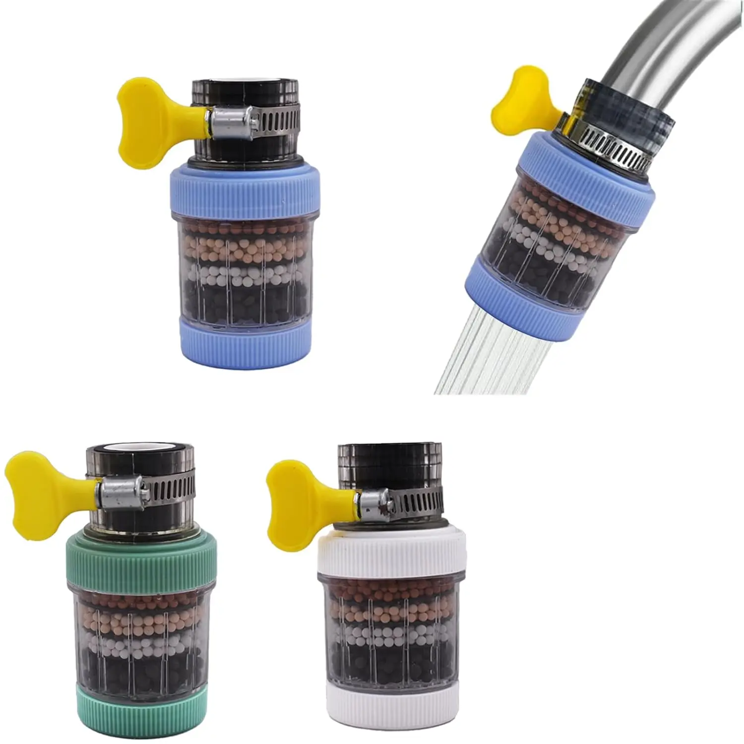 3 Pack Faucet Mount Filters, Faucet Water Filter with Activated Carbon Removes Chlorine Fluoride Heavy Metals Hard Water, Purifier Kitchen Tap Filtration for Home Kitchen Bathroom (Random Color)