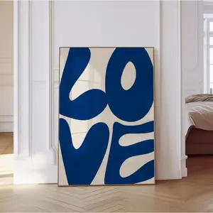 Love Navy Blue Trendy Wall Art Print Retro Wall Decor Aesthetic Above Bedroom Art Preppy Dorm Room Poster Coastal Wall Art