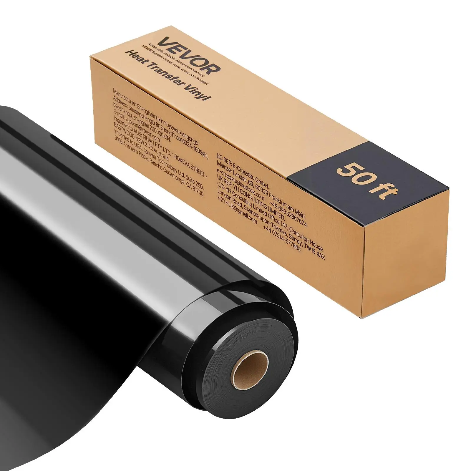 【Summerfinds】VEVOR Premium PVC Glossy Finish Heat Transfer Vinyl Roll, 12x50ft Size, Jewel-Like Glossy Black HTV Iron-On, Easy to Cut & Weed, Strong Adhesion, Compatible with Cutting Machines, for Custom Designs on T-Shirts, Pillows, Pvc Layering