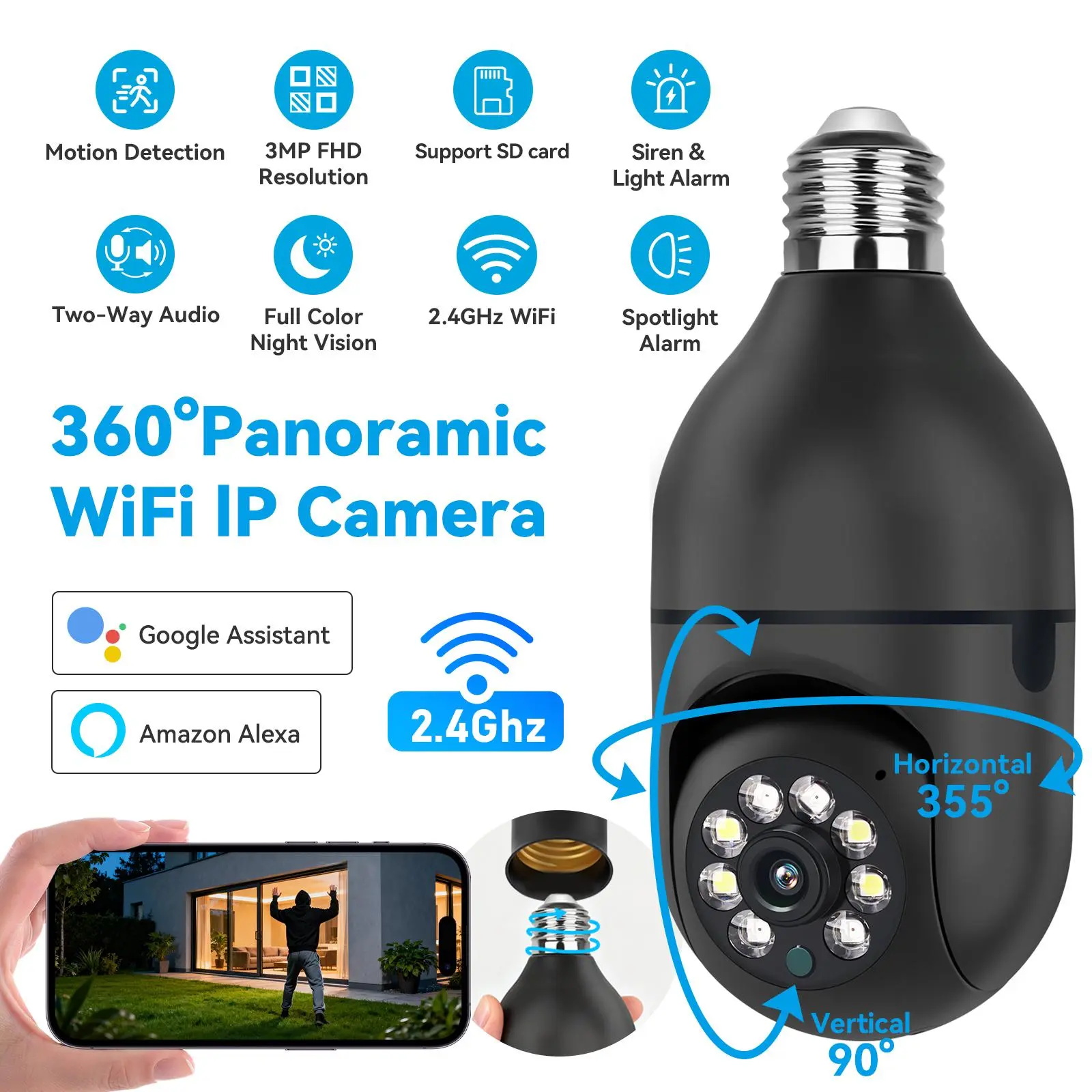 Wireless 2K HD Security Camera - 2.4GHz WiFi, Color Night Vision, AI Human Motion Detection, 2-Way Audio, IP66 Waterproof, Cloud & 128GB SD Card Storage, Indoor/Outdoor Home & Baby Monitoring Camera