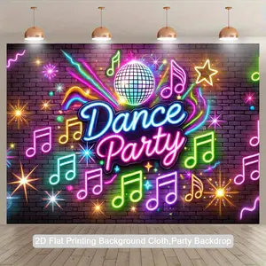2D Flat, 1pc Dance Party Backdrop Banner - Vibrant Neon Music & Disco Ball Design, Polyester 2D Flat Printing Tapestry for Indoor/Outdoor Party Decor, Birthday, Anniversary, Studio Props, No Electricity Needed, Dance Party Decorations, Event Decoration,