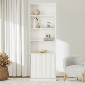 72" Tall Bookshelf with Fluted Doors, 6-Tier Modern Bookcase and Storage Cabinet, Display Shelves with Anti-Tip Kit for Living Room, Bedroom, and Home Office Decor