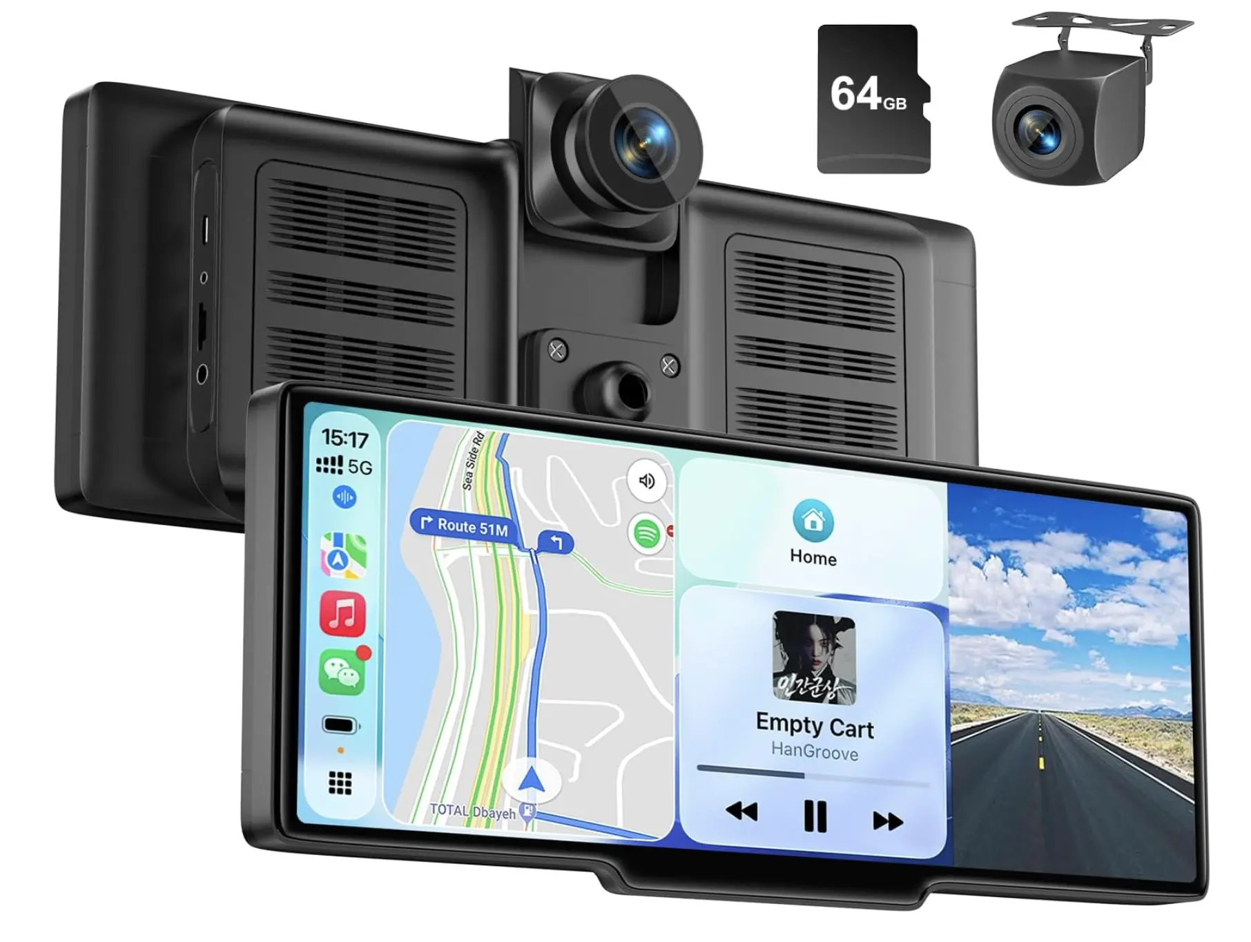 Carplay Screen with Dash Cam & 1080P Backup Camera, 10.26" Wireless Apple CarPlay & Android Auto CarPlay
