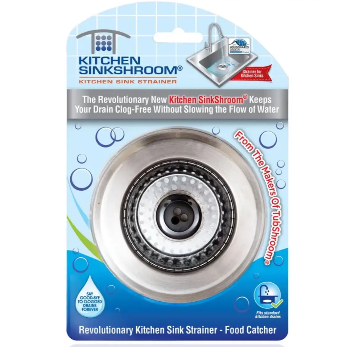 Kitchen SinkShroom Revolutionary Clog-Free Stainless Steel Sink Strainer, Chrome gray
