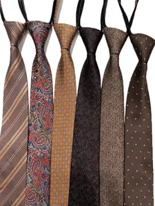 Men's No-Hand Tie Set, Business Formal Dress Accessories, High Density Suit Jewelry, Wedding Groomsmen Gift, 6pcs Zipper Ties