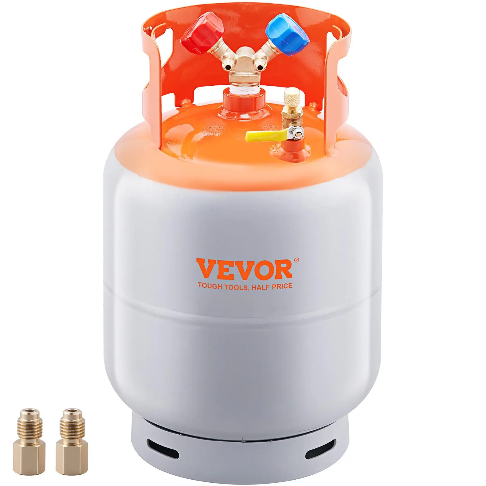 【Summerfinds】VEVOR Refrigerant Recovery Tank, 50 LBS Capacity, 400 psi Portable Cylinder Tank with Y-Valve for Liquid/Vapor, High-sealing Recovery Can for R22/R134A/R410A, Orange+Gray
