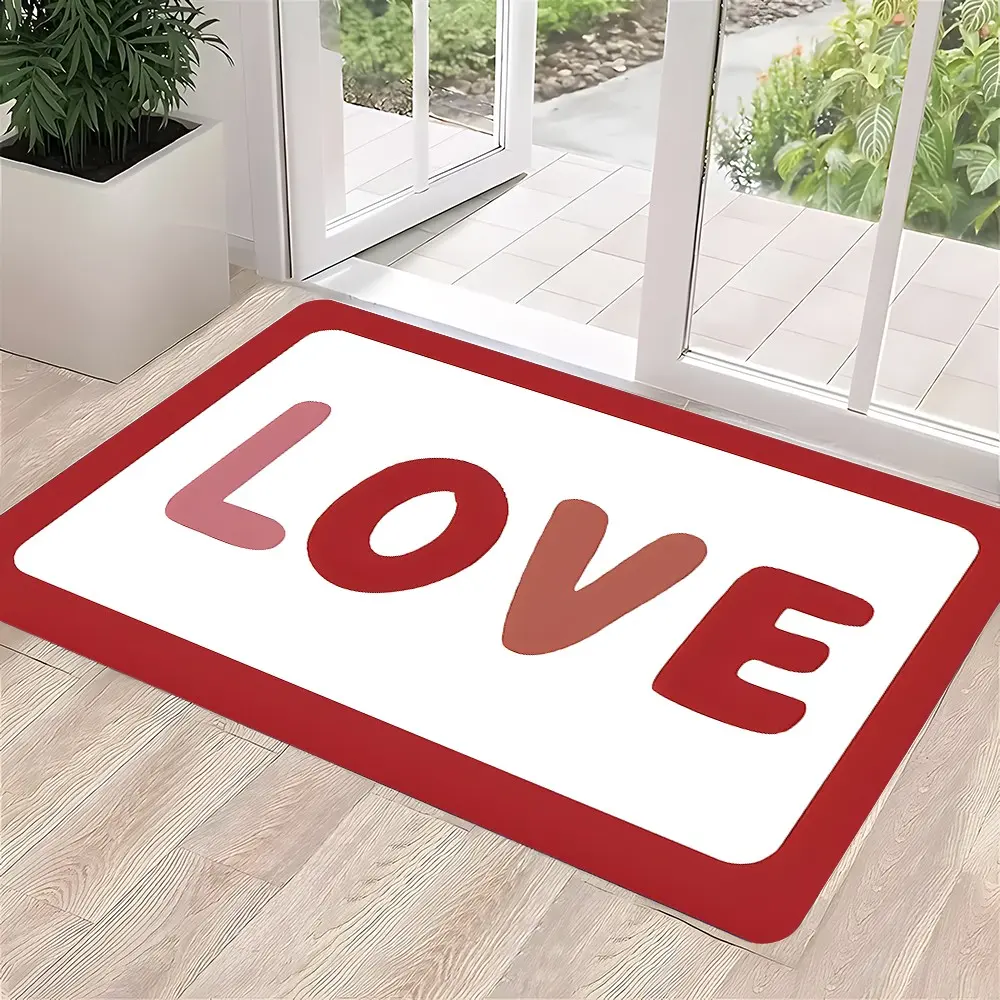 Cute Valentine's Day LOVE Print Doormat, Romantic Gradient LOVE Letter Welcome Mat, Anti-Slip Highly Absorbent Quick Dry Floor Mat, Soft Low-Profile Indoor Outdoor Entrance Rug for Front Door Porch Entryway, Valentine's Day Home Decor, Gift for Family